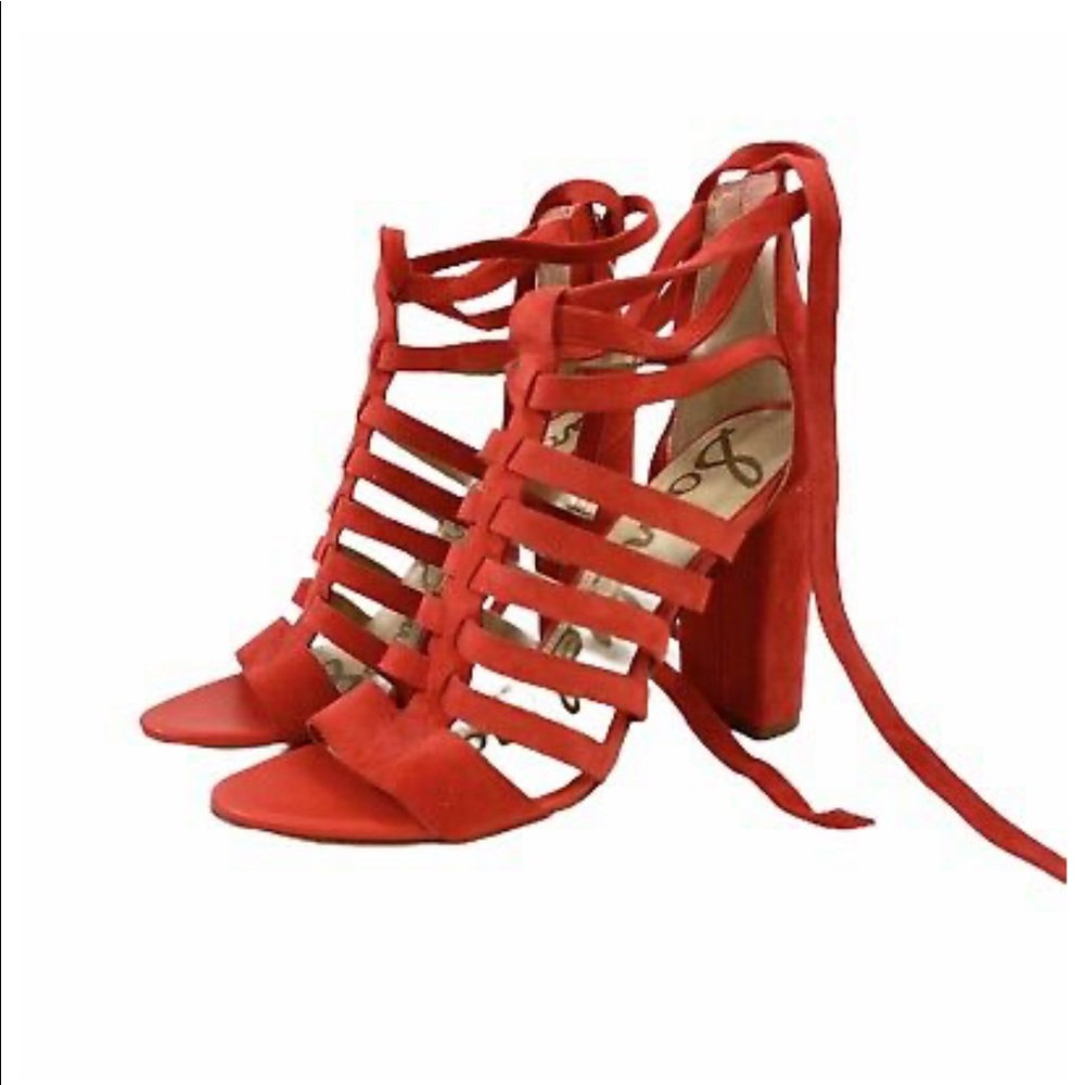 Sam Edelman Yarina Heeled Cage Sandals Red Suede